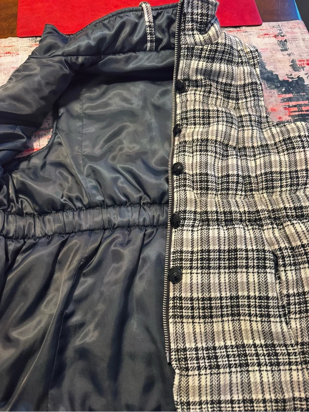 American Girl Fall/Winter vest, Black and White Plaid Puffer Vest